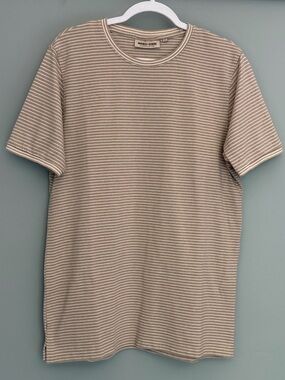 Amongst Others Tan White Striped Short Sleeve Cotton Blend Tee Men's L